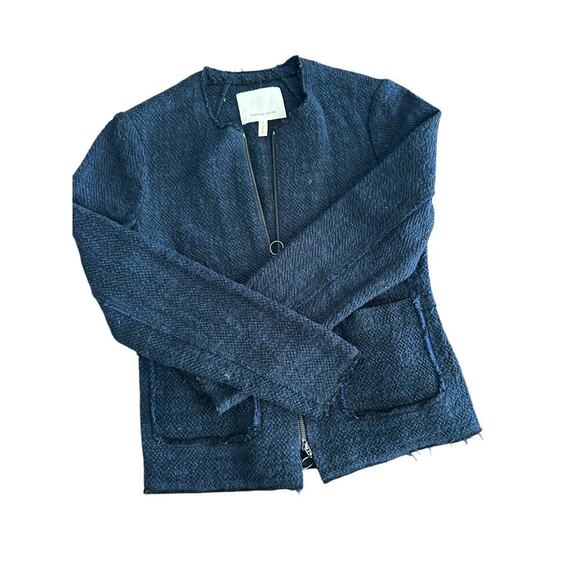 Rebecca Taylor Women's Navy Tweed Zip Up Front Pockets Knit Blazer Jacket Size 2 - Picture 7 of 9